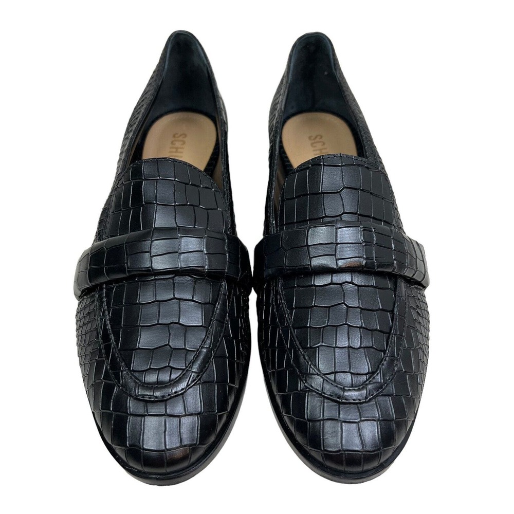 Schutz Romina Loafer Embossed Croc Black Leather Women Size 8.5B